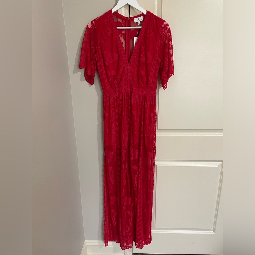 Socialite Red Lace Overlay Romper, Size M